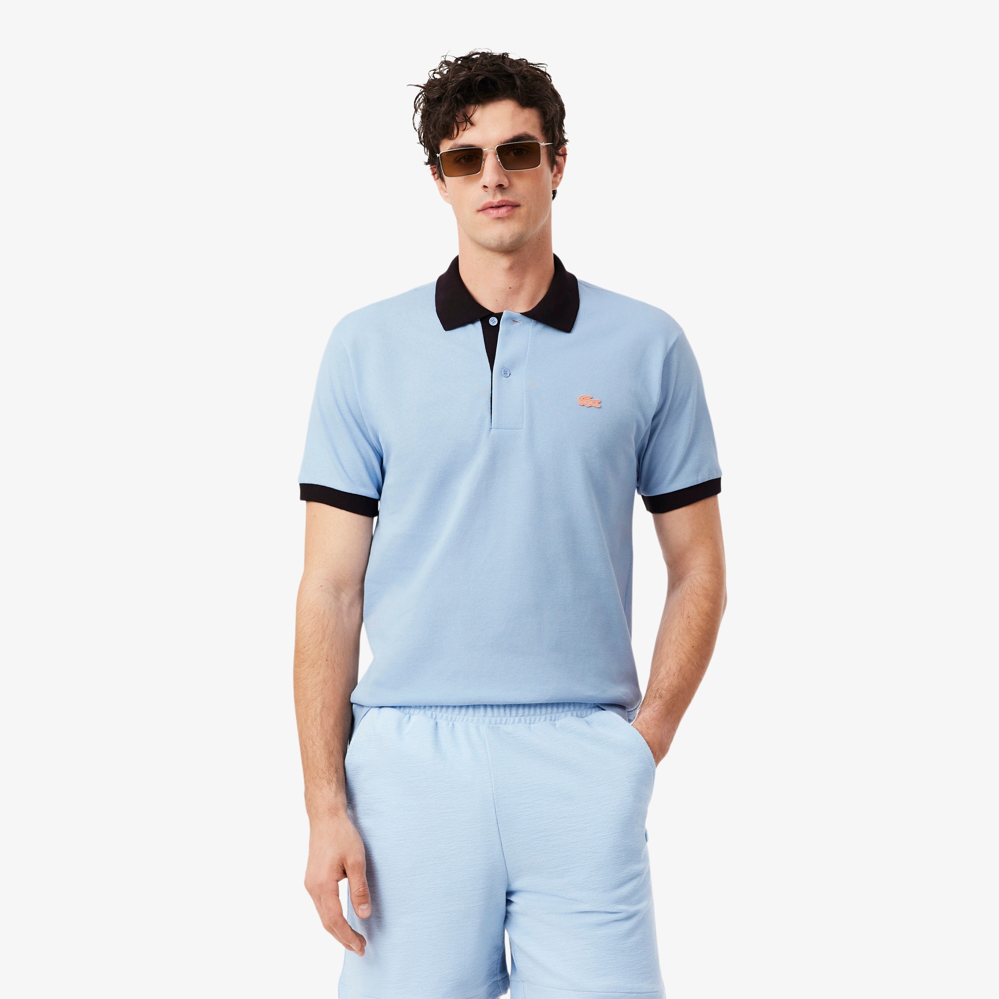 Polo Classic Fit com Acabamento Canelado Contrastante