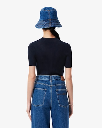 Su&eacute;ter de Malha Canelada de L&atilde; Merino de Mangas Curtas