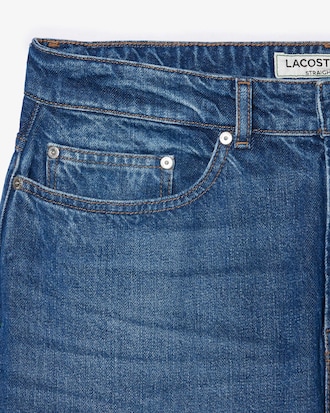 Cal&ccedil;a Jeans Indigo de Corte Reto com 5 Bolsos
