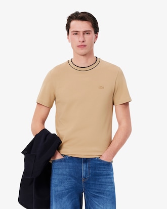 Camiseta de Piqu&eacute; com Gola Listrada em Stretch