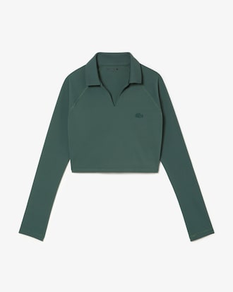 Polo cropped feminina de mangas longas