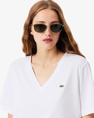 Camiseta de Algod&atilde;o com Gola V e Caimento Relaxado
