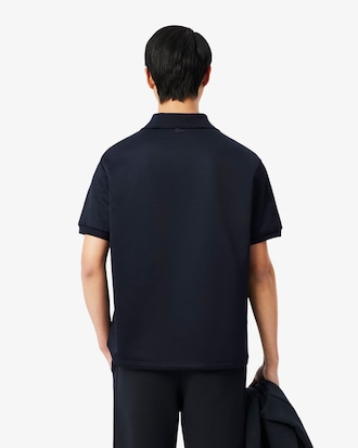 Loose Fit Badge Accent Fleece Polo Shirt