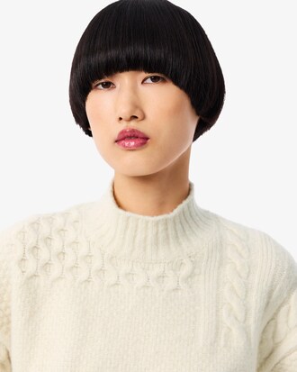 Suéter de Lã de Gola Alta com Efeito Patchwork