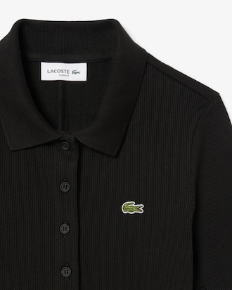 Vestido Polo Largo de Algodón Acanalado