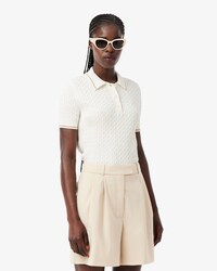 Su&eacute;ter tricotado em tran&ccedil;as com gola polo listrada