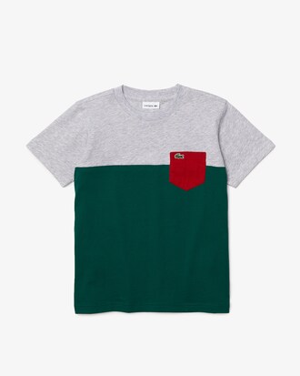 Camiseta infantil em algod&atilde;o com colorblock e decote careca
