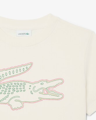 Camiseta de Algod&atilde;o com Bordado de Crocodilo