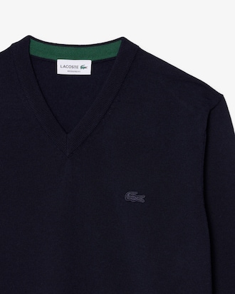 Su&eacute;ter de L&atilde; Merino de Gola em V Monocrom&aacute;tico