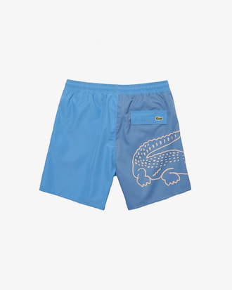 Calção de banho masculino bicolor com estampa de crocodilo