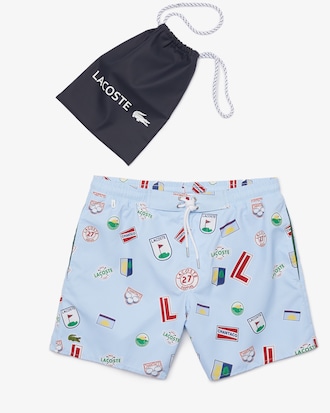 Cal&ccedil;&atilde;o de banho masculino estampado com cord&atilde;o no c&oacute;s