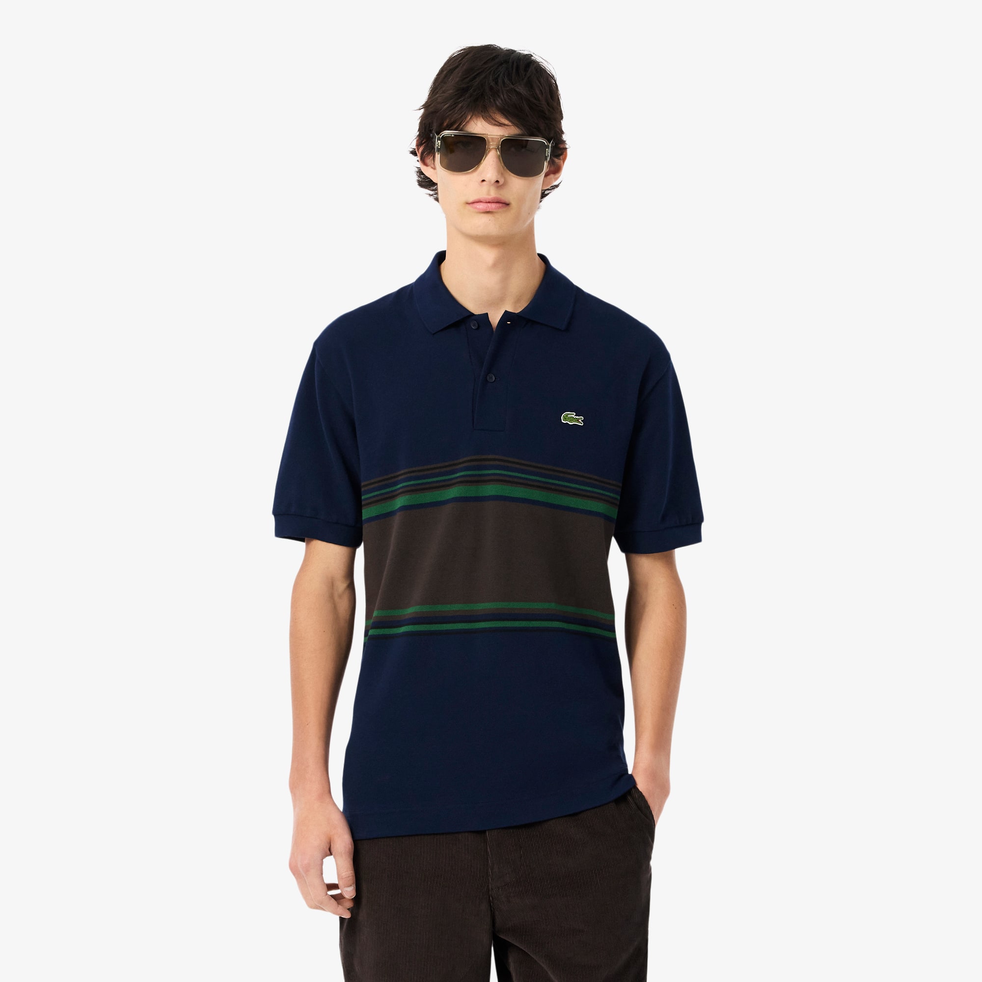 Camisa Polo Listrada Lacoste com Caimento Clássica