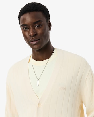 Cardig&atilde; em Malha Canelada de Algod&atilde;o com Mistura de Fibras