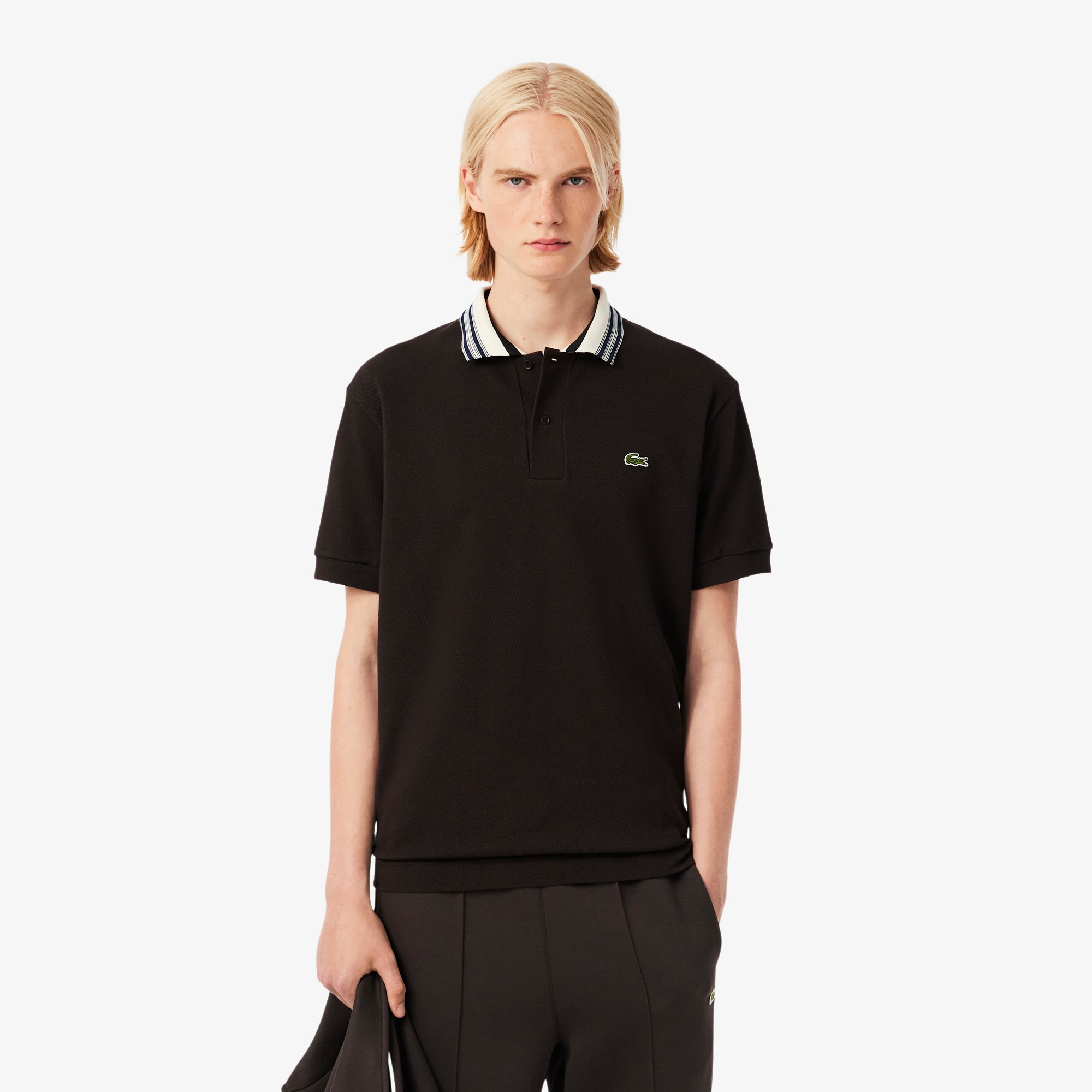 Polo Lacoste Masculina Clássica Listrada em Algodão Orgânico