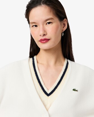 Cardigan de Algodão de Ponto Arroz de Gola V