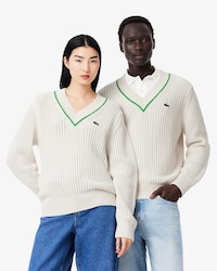 Sweater De Tenis Rayado Con Escote En V