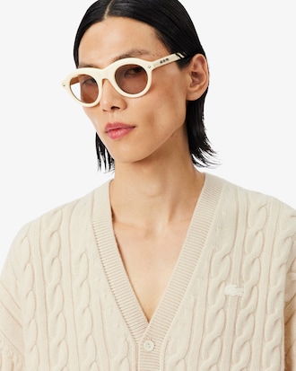 Cardigã de Malha com Padrão Trançado em Caxemira Runway