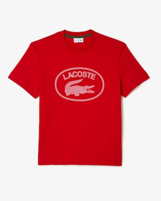 Camiseta masculina Lacoste em algodão com logo tom sobre tom e modelagem solta