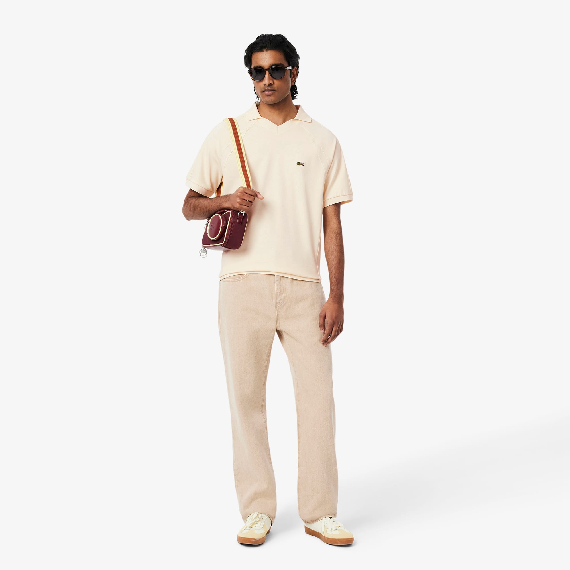 Camisa Polo Bordada com Placa em Piqué Texturizado Lacoste