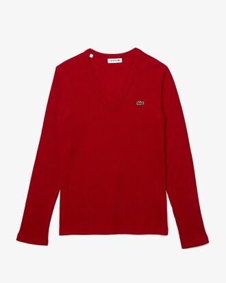 Camiseta feminina em ribana de algod&atilde;o com decote em V