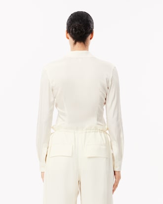 Camisa Slim Fit com Gola Canelada em Tecido Fluido