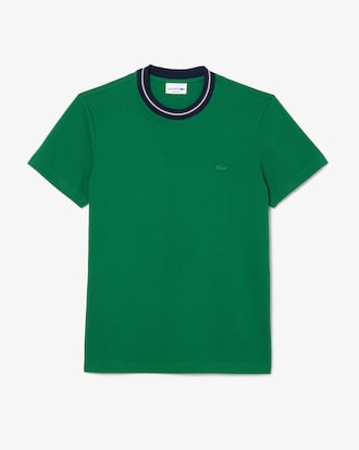 Camiseta em piqu&eacute; com stretch e gola listrada
