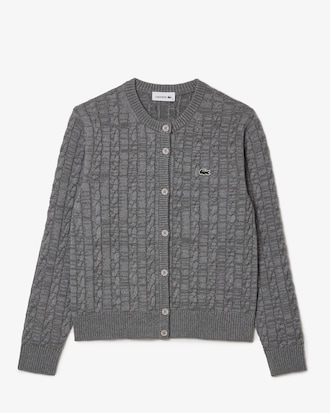 Cárdigan de Algodón y Lana con Punto Trenzado