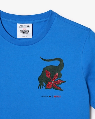 Camiseta feminina Lacoste x Netflix em jérsei de algodão