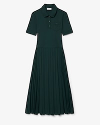 Vestido com Gola Polo em Jersey Fluido e Pregas