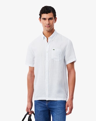 Camisa Regular Fit de Manga Curta em Linho