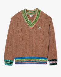 Su&eacute;ter Loose Fit em l&atilde; com decote em V contrastante