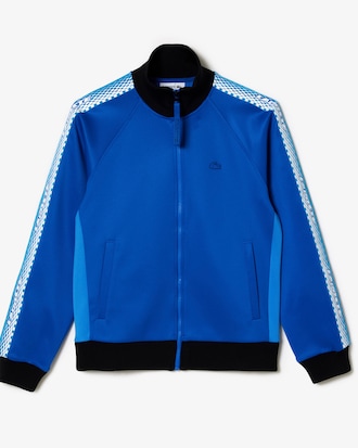 Moletom feminino com modelagem solta, z&iacute;per e listra com logo