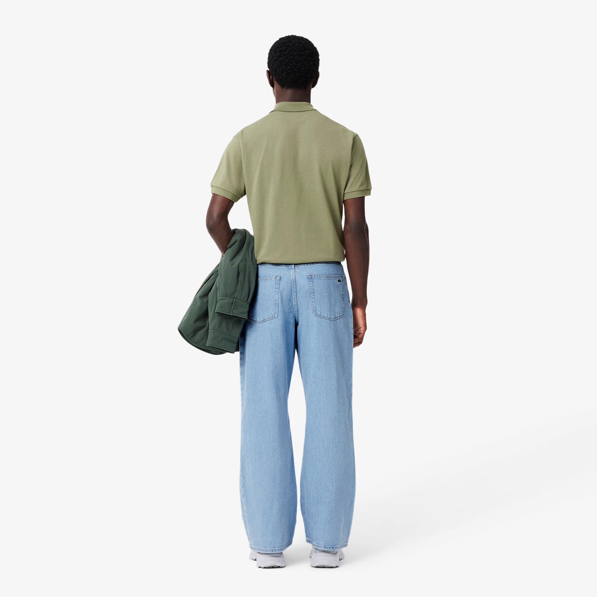 エムン　1225 Calça Jeans Larga Masculina Lacoste de Algodão Orgânico