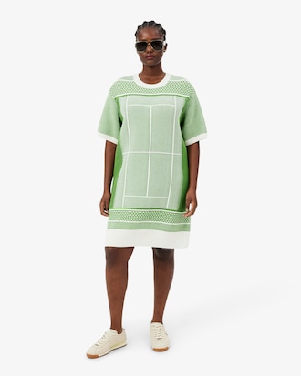 Vestido jersey de jacquard con motivo de pista de tenis