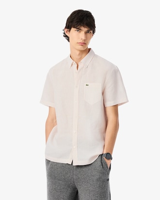 Camisa Regular Fit de Manga Curta em Linho