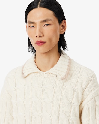 Su&eacute;ter de Gola Polo em Malha de L&atilde; com Padr&atilde;o Tran&ccedil;ado