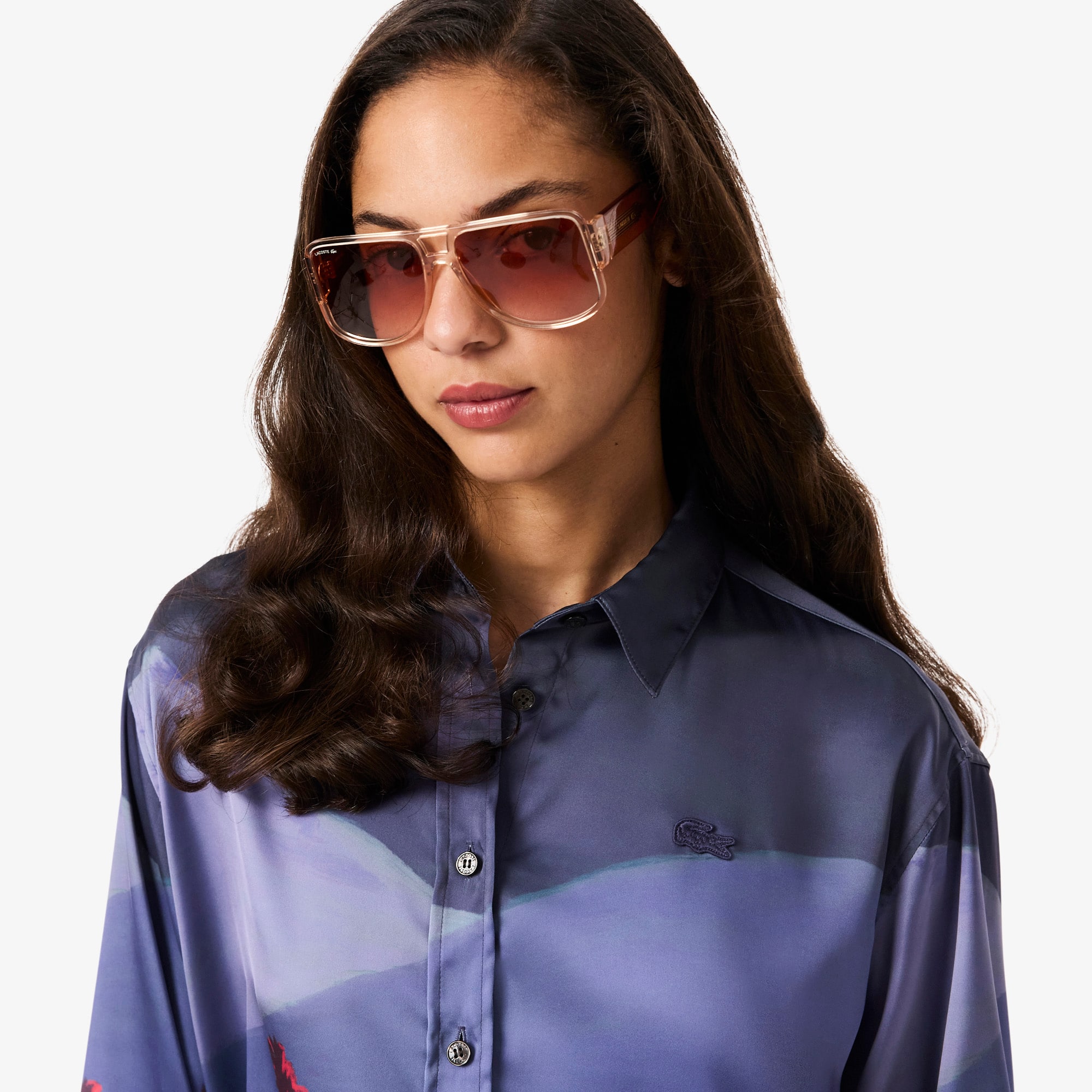 ラッセン Camiseta Oversized Feminina de Cetim com Estampa