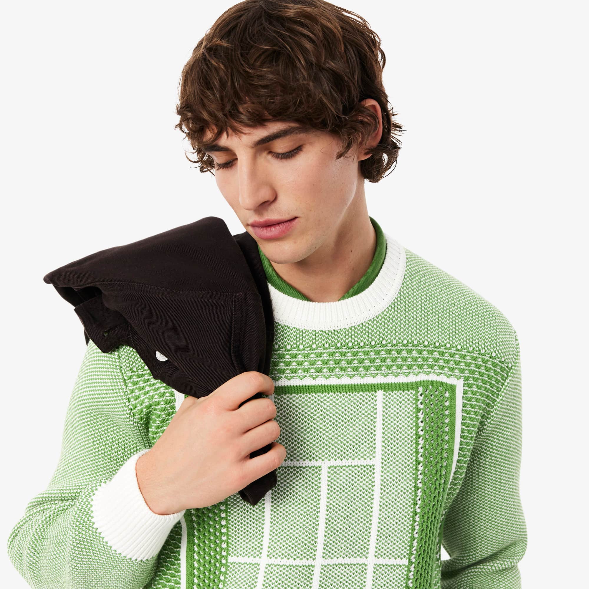 Suéter Jacquard Masculino Lacoste com Gráfico de Quadra de Tênis