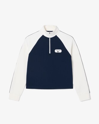 Moletom com z&iacute;per de 1/4 e emblema de t&ecirc;nis Heritage